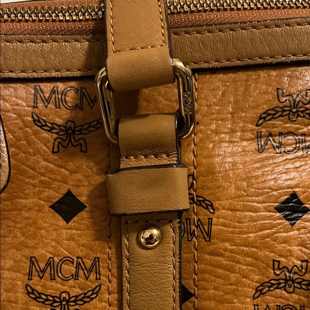 MCM Cognac Visetos Monogram Tote with Gold Plaque - Picture 3 of 16